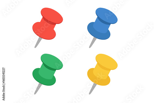 Pushpin flat icons set. Pointer of location on the map. Map pins. Indicative marker for applications, websites and GPS navigation. Thumbtack vector collection.