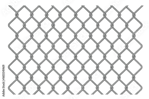 Chain link fence vector illustration. Seamless metal wire mesh pattern. Industrial background texture for security, prison, or border concepts. Graphic design element.