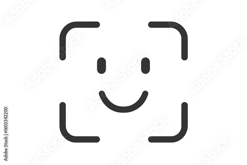 Face recognition icon. Biometric verification and facial scan for security access. Digital identification technology. Simple smile face ID for user authentication login. Vector.
