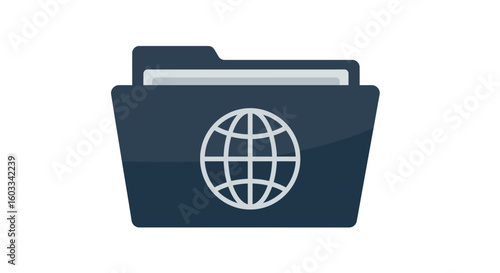 Global internet icon on folder: digital file management concept in flat design