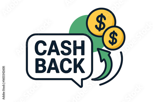 Cash back service icon. Money refund concept. Return money. Financial savings. Commission reward. E-commerce promotion. Getting bonus cash. Loyalty program. Online shopping.