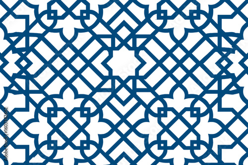 Islamic seamless pattern. Arabian geometric ornament. Moroccan texture background. Traditional oriental ethnic motif for fabric, textile, wallpaper. Abstract vector decor.