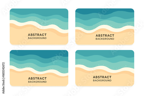 Abstract ocean wave and sandy beach background in layered paper cut style, turquoise sea shoreline pattern, summer tropical vacation banner template, minimalist seaside vector illustration