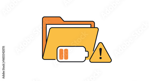 Low battery alert with file folder and caution symbol