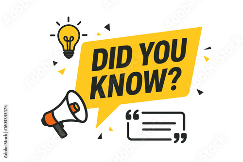 Did you know speech bubble with light bulb idea and megaphone. Interesting fact for social media post. Knowledge, trivia, and quiz banner for marketing and advertising.