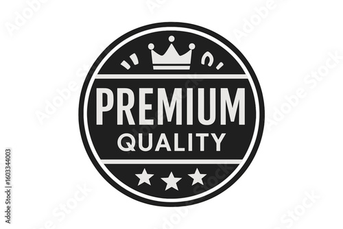 Premium quality label with crown and stars. Flat vector badge for best product or service. Round seal, stamp, or certificate icon for guarantee and award. VIP quality.