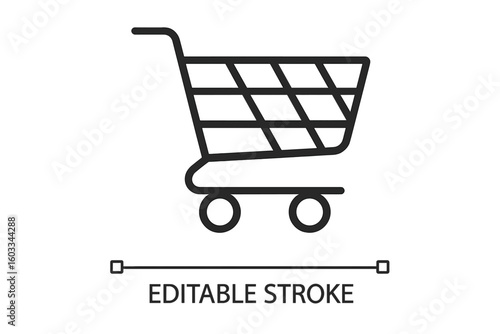 Shopping cart linear icon. E-commerce and online shopping symbol. Retail, sales concept. Add to cart button for website and app UI. Editable stroke vector illustration.