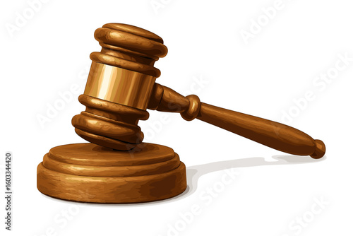 Judge gavel and sound block for justice and law. Wooden mallet for auction or court verdict. Legal system symbol of authority, judgment, legislation, and punishment.