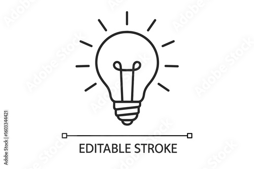 Light bulb line icon for creative idea, innovation, and inspiration. Editable stroke for custom design. Vector illustration symbol of energy, solution, and electricity.
