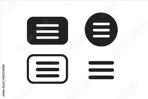 Hamburger menu icon set for website UI and mobile app navigation. Modern black button collection for user interface design. Minimalist burger menu vector elements.