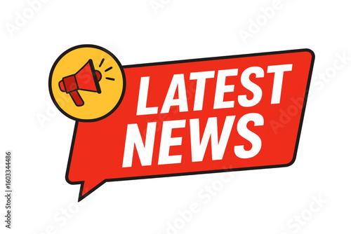 Breaking news banner with megaphone badge, loudspeaker announcement template, newspaper advertising coupon design, latest news flyer promotion, daily update concept vector