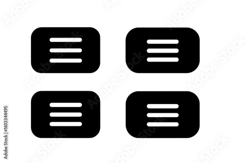 Set of 4 black hamburger menu buttons for website and mobile app UI navigation. Modern, simple burger menu icons. UI/UX design elements for web interface. Navigation symbol.