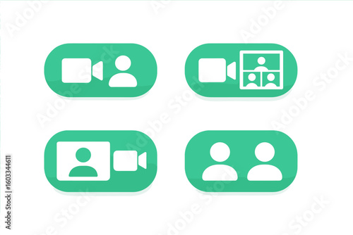 Set of video call icons. Video conference and online meeting buttons. Communication technology for web app UI. Live stream, webinar and internet chat vector symbol collection.