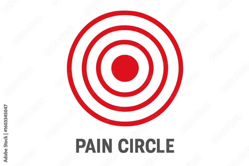 Pain circle symbol. Red rings target for pain localization. Medical vector illustration for body ache, injury, or disease. Sore spot icon for healthcare design. Inflammation. Pain circle symbol. Red rings target for pain localization. Medical vector illustration for body ache, injury, or disease. Sore spot icon for healthcare design. Inflammation.