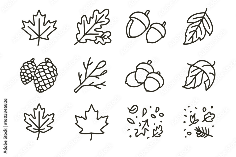 Obraz premium Icons outline collection icon contour vector line autumn symbol nature minimal prompt