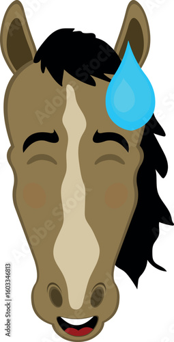 vector illustration character face horse cartoon, with an expression of shame and a drop of sweat