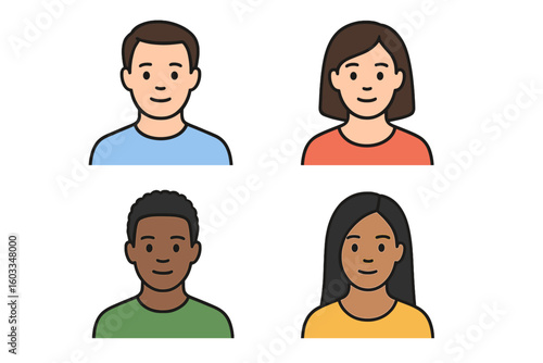 People avatar collection. Set of diverse user profile icons. Man and woman faces for social media, internet forum or video game. Flat cartoon vector characters illustration.