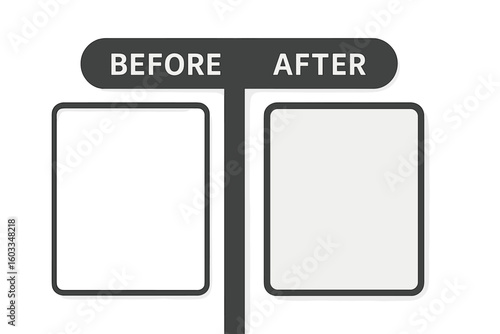 Before and After Comparison Banner Template. Editable Photo Frame Vector. Empty Space for Image. Side-by-Side Visual Transformation Layout. Transparent Background. Modern Minimalist Design.