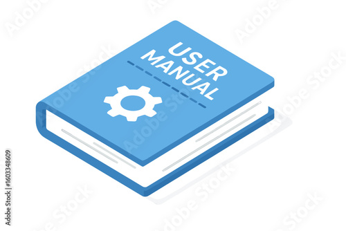 Isometric User Manual Guidebook Vector Illustration with Settings Icon, Instruction Handbook, Flat Style User Guide Design Concept for Technical Support and Documentation