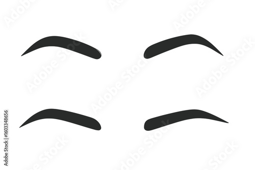 Set of various eyebrow shapes. Collection of classic and modern female eyebrow types for beauty, makeup, or microblading. Woman face part vector icon illustration.