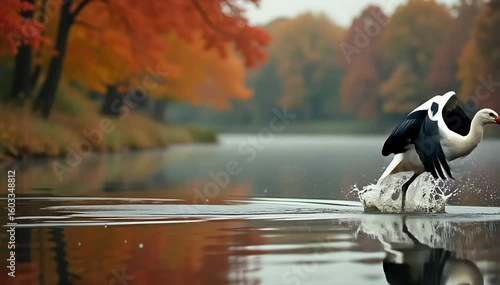 Stork jumping in slow motion