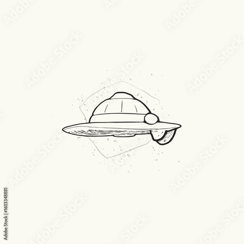 Line art of a classic spaceship, symbolizing exploration and science fiction, in a whimsical design