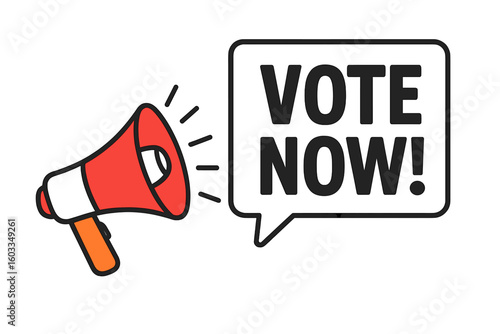Vote Now Megaphone with Speech Bubble and Loudspeaker Banner, Voting Promotion Concept for Business, Marketing, Advertising, Election Campaign Vector Illustration on Transparent Background