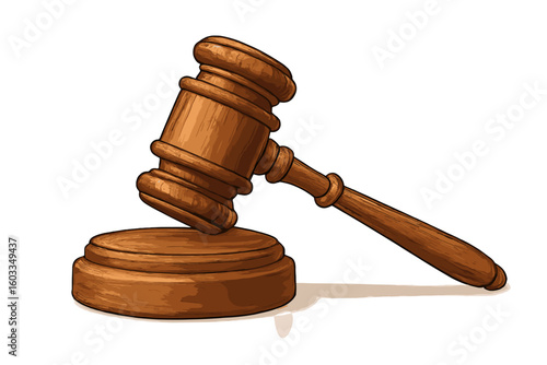 Realistic Wooden Judge Gavel and Sound Block. Vector Courtroom Hammer, Auction Icon. Law, Justice, Legal Decision Symbol. Transparent Background. Judicial System Concept. Isolated Clip Art