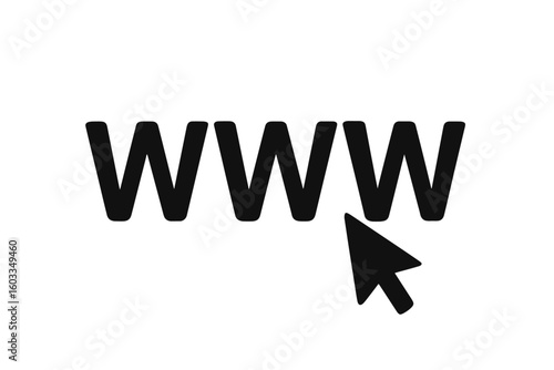 WWW Internet Web Icon with Cursor Arrow. Website Navigation Symbol. Online Browser Window Click Pointer. Digital Webpage Element. Global Network Access Concept. Isolated Vector Illustration.