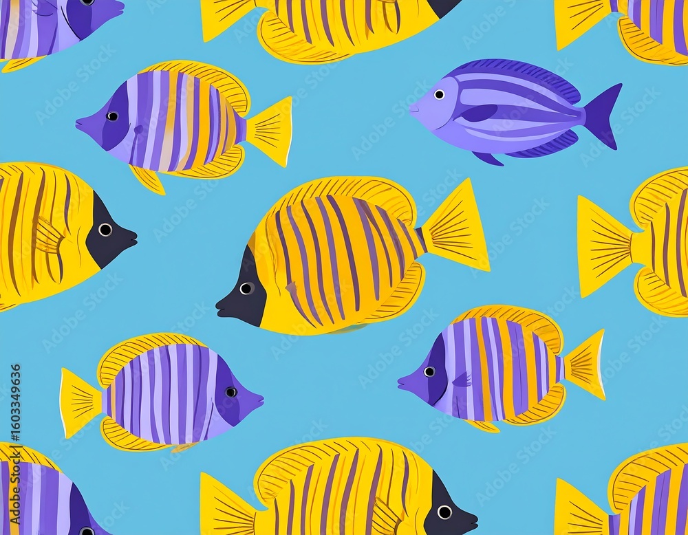 Naklejka premium Colorful fish pattern on a light blue background