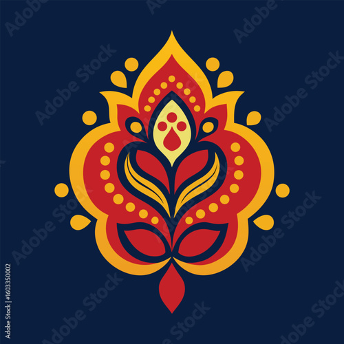 Ornamental Floral Motif in Red and Gold