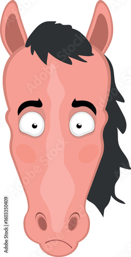 vector illustration character face horse cartoon, with facial blush and an embarrassing expression