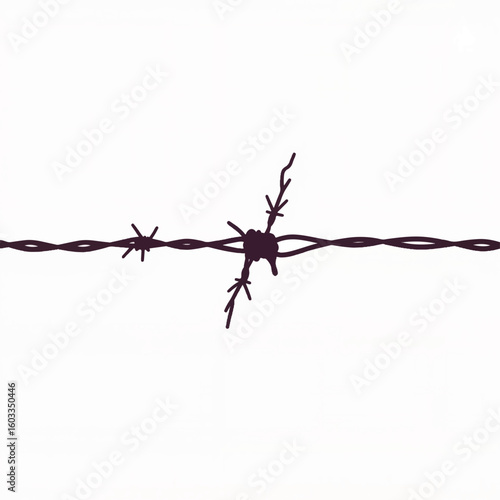 Barbed wire fence illustration on white background  