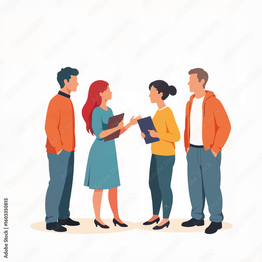 Obraz premium Group of young people discussing ideas in casual attire 