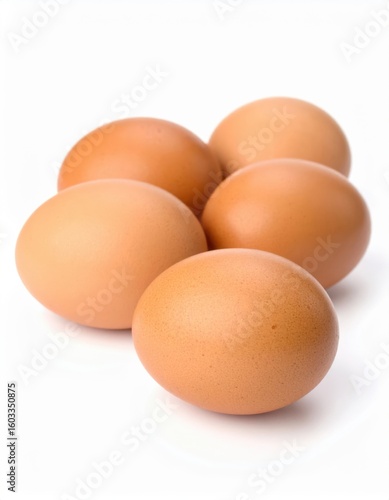 Fresh brown eggs on a white background emphasizing simplicity and natural food jpg