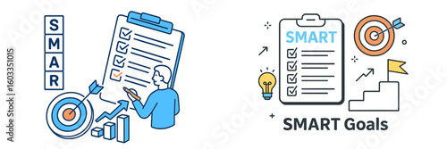 Creating effective SMART goals for personal and professional development with visual aids and checklists