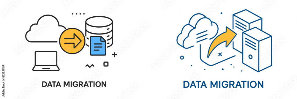 Visual representation of data migration process including cloud and server interaction for seamless data transfer