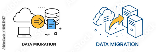 Visual representation of data migration process including cloud and server interaction for seamless data transfer