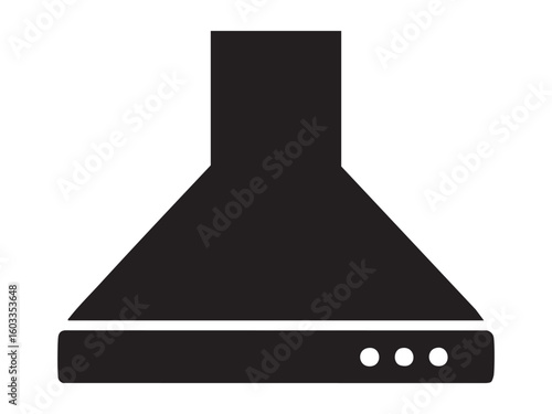 Black silhouette of kitchen range hood isolated on white background, graphic illustration. concept of home appliance, kitchen equipment, ventilation, icon, logo, design element