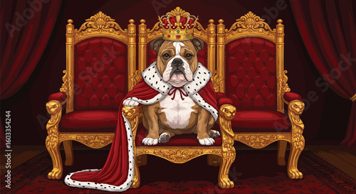 Royal Bulldog Sitting on a Throne