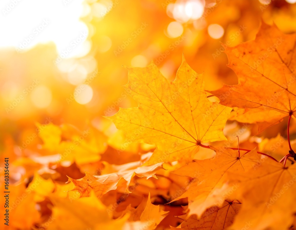 Fototapeta premium Autumn leaves bathed in sunlight