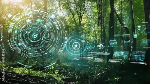 Digital forest overlay showing a tech and nature integration concept