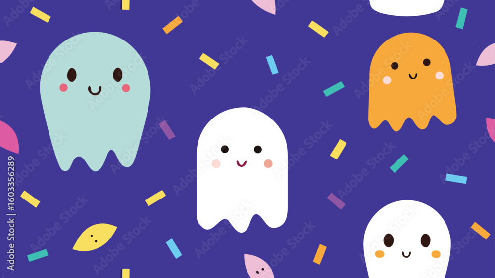 Fototapeta premium cute candy ghosts with sprinkles vector halloween background