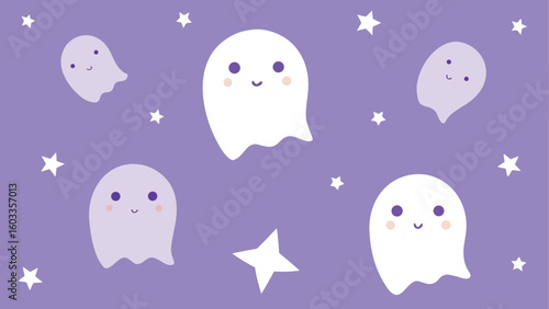 cute ghost pattern with stars and moons  pastel vector background