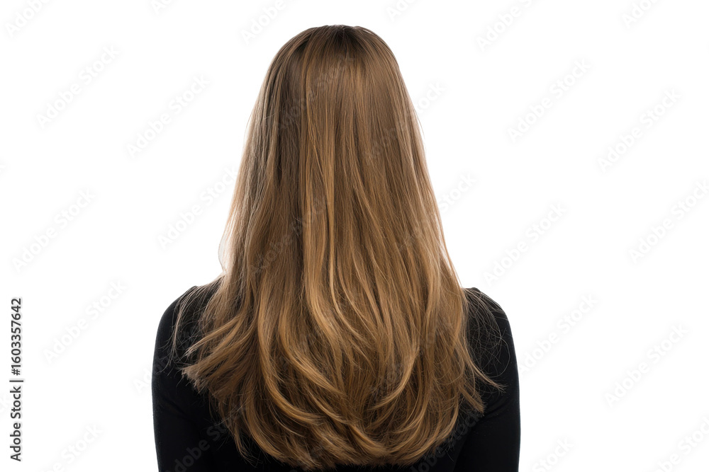 Naklejka premium Studio fashion photography woman's long hair on neutral background. Isolated on transparent background, png.