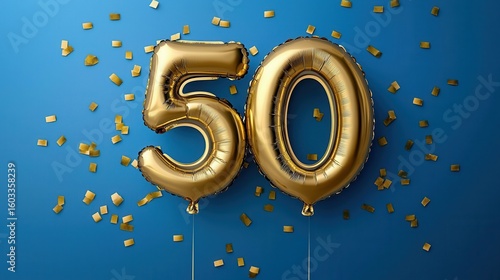 Wallpaper Mural Golden jubilee a radiant celebration fifty years strong with shimmering confetti against a blue canvas Torontodigital.ca