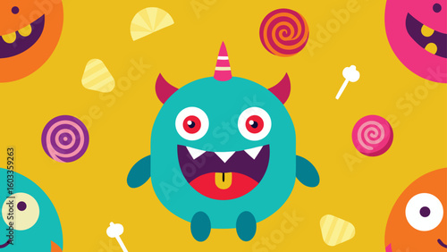 funny monsters and candy pattern  colorful halloween background