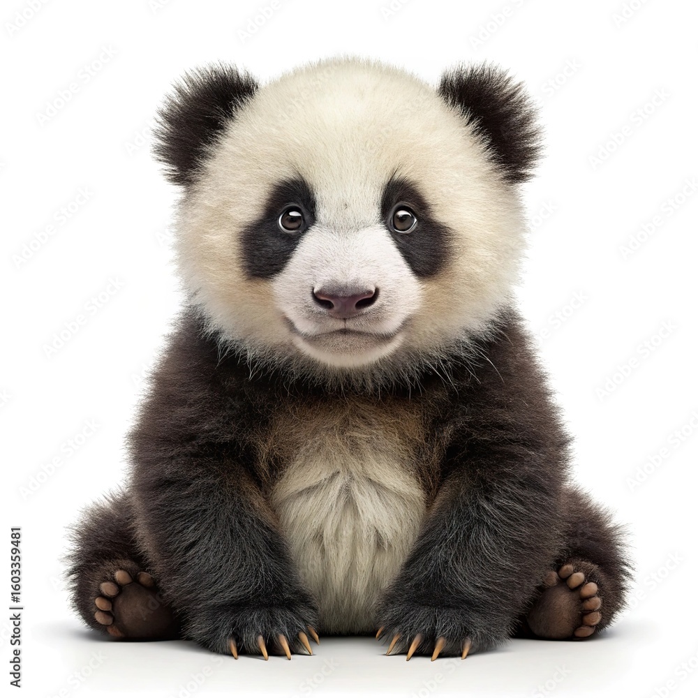 Naklejka premium Adorable baby panda bear cub sitting portrait cute animal wildlife species zoo isolated on white background