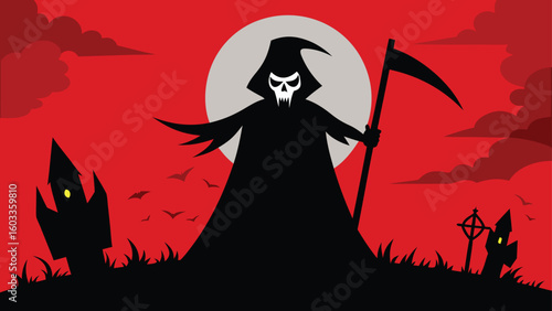 grim reaper with scythe silhouette  scary vector background