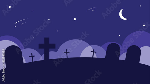 halloween graveyard under starry sky  vector background